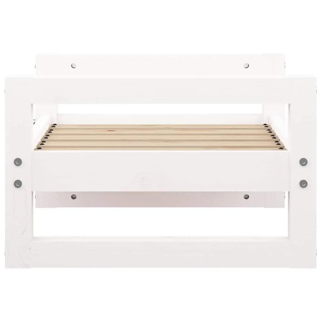 Dog Bed Elevated Rectangular Solid Pine Wood White 55.5 x 45.5 x 28 cm