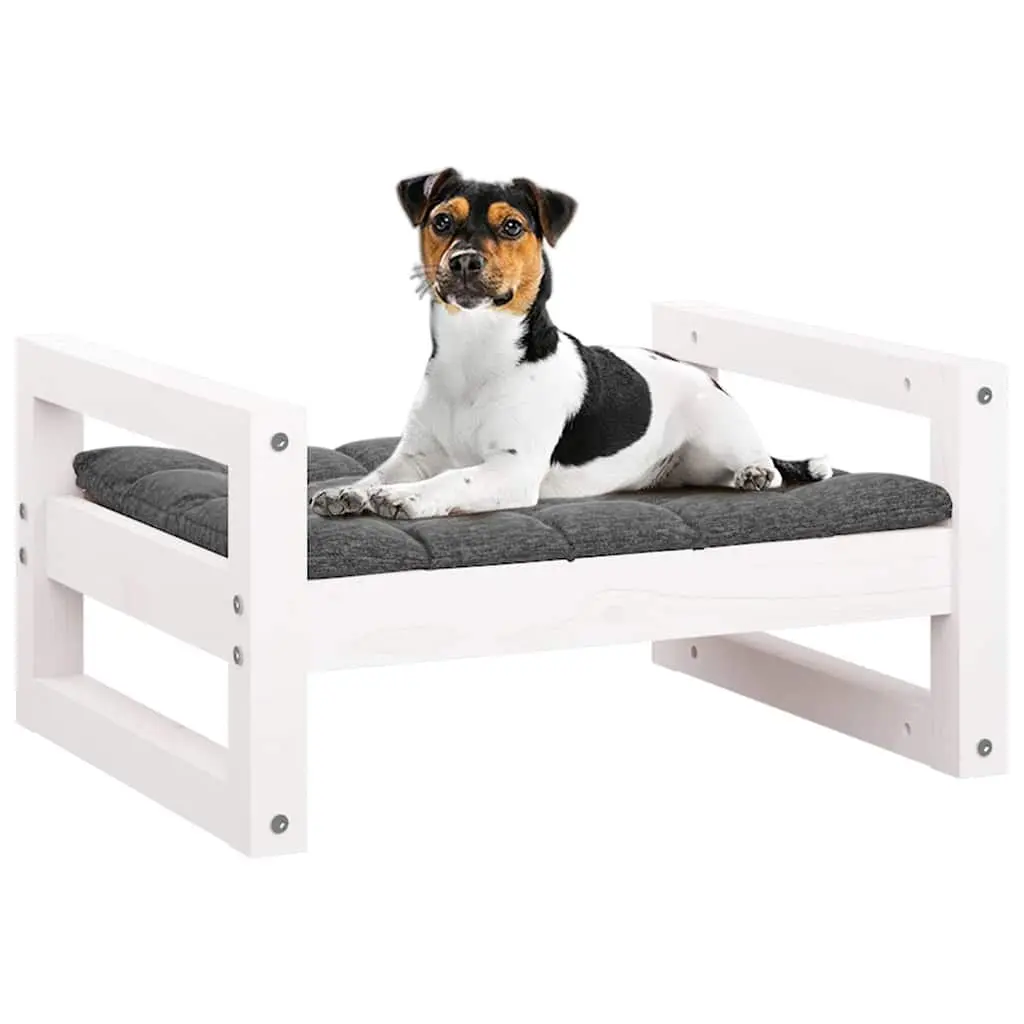 Dog Bed Elevated Rectangular Solid Pine Wood White 55.5 x 45.5 x 28 cm