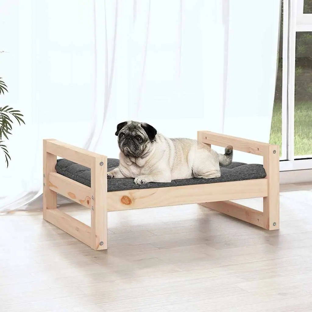Dog Bed Elevated Rectangular Solid Pine Wood Brown