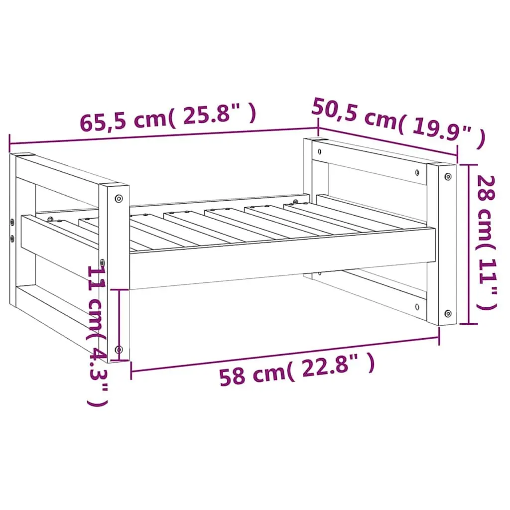 Dog Bed Elevated Rectangular Solid Pine Wood Brown