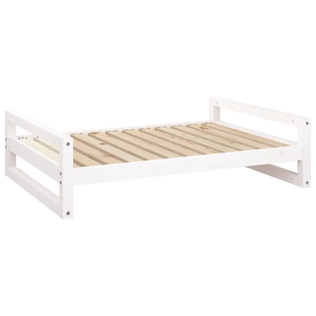 Dog Bed White Rectangular Solid Pine Wood Frame Sturdy Comfortable Pet Sleeping