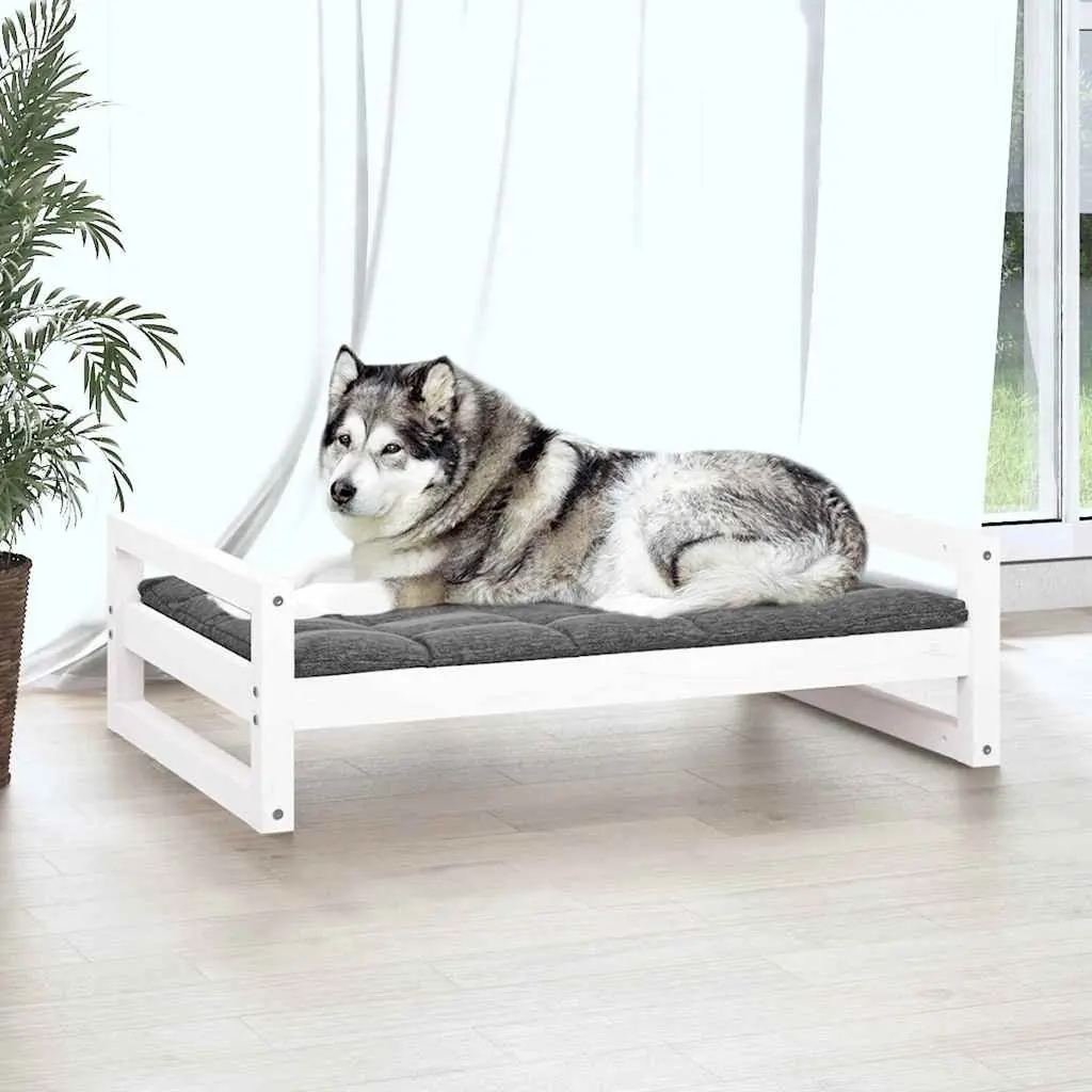 Dog Bed White Rectangular Solid Pine Wood Frame Sturdy Comfortable Pet Sleeping