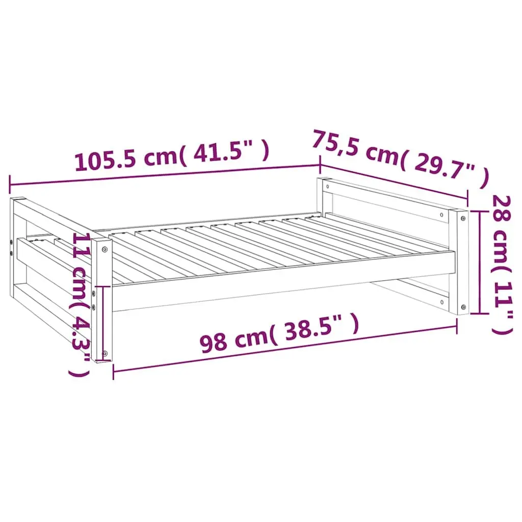Dog Bed White Rectangular Solid Pine Wood Frame Sturdy Comfortable Pet Sleeping