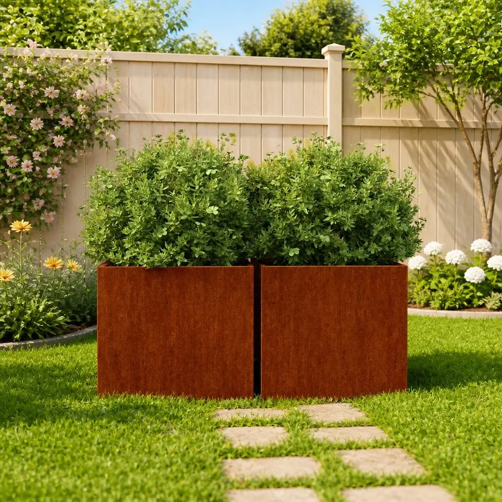 Planters Garden Flower Box 42x40x39 cm Brown Steel Container 2 pcs