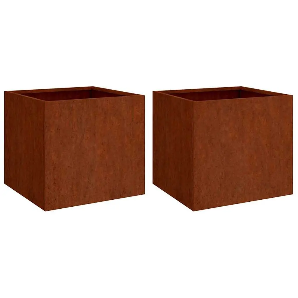 Planters Garden Flower Box 42x40x39 cm Brown Steel Container 2 pcs