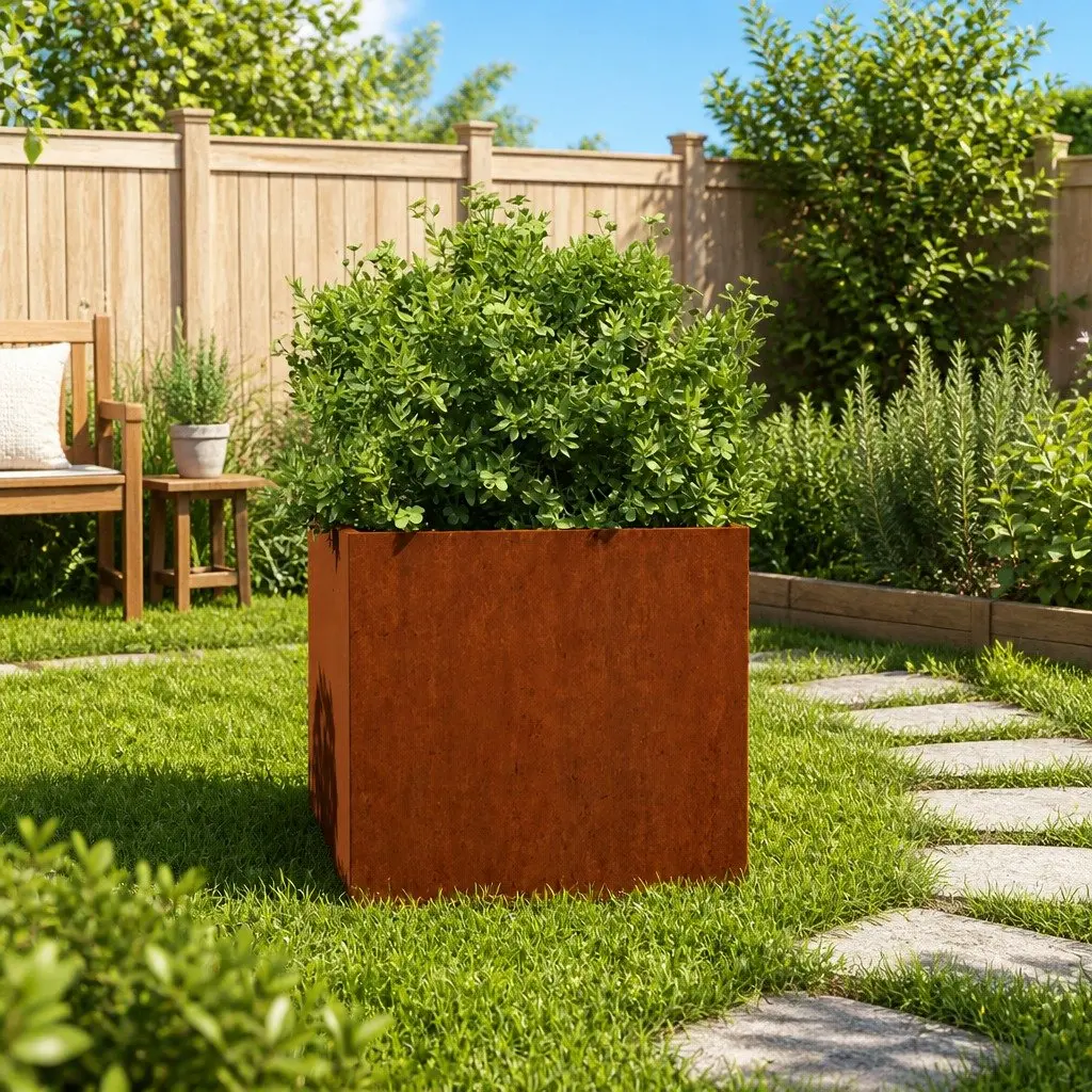 Corten Steel Planter Box Outdoor Decorative Garden Flower Box 49x47x46cm Brown
