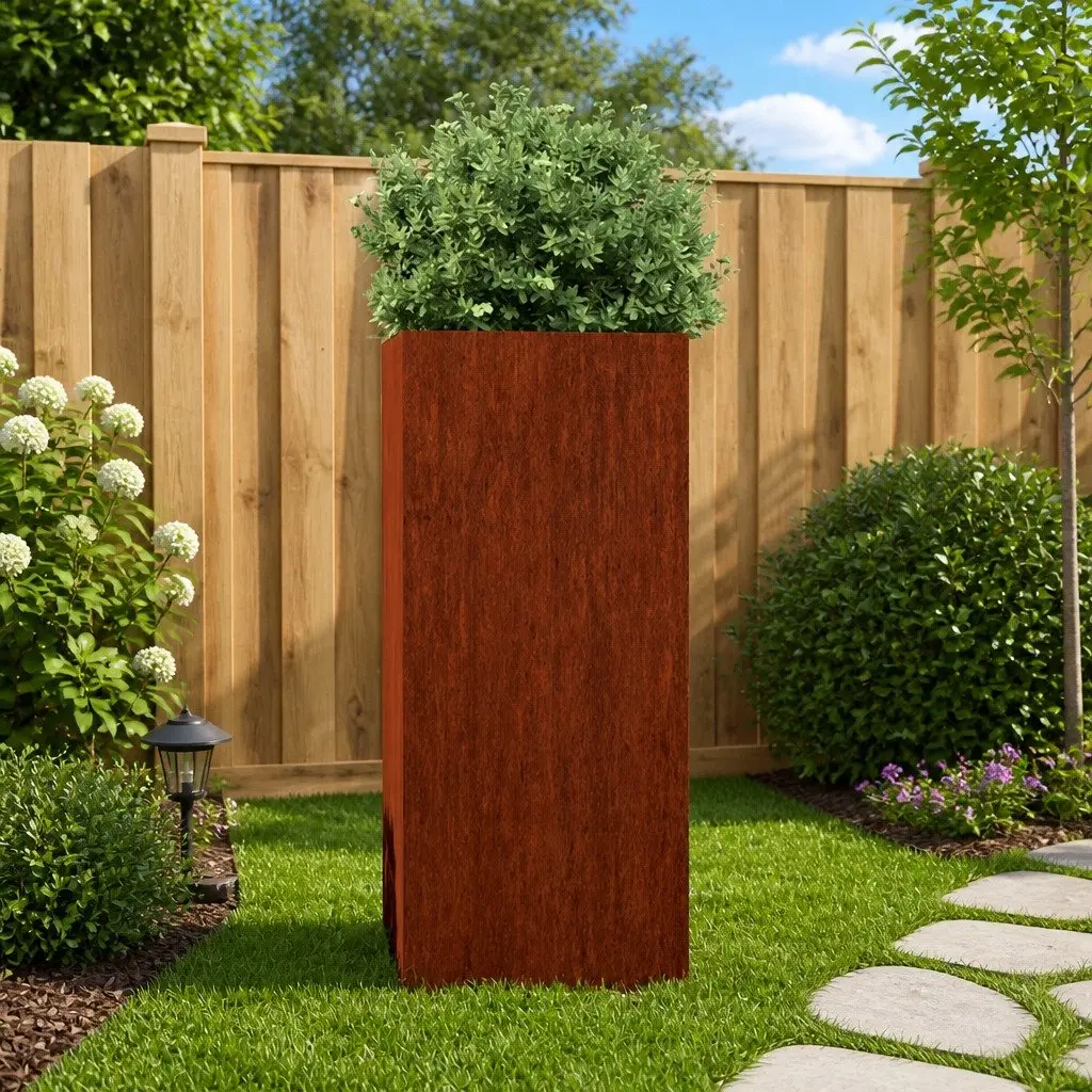 Corten Steel Planter Box Outdoor Garden Raised Bed Brown 32 x 29 x 75 cm