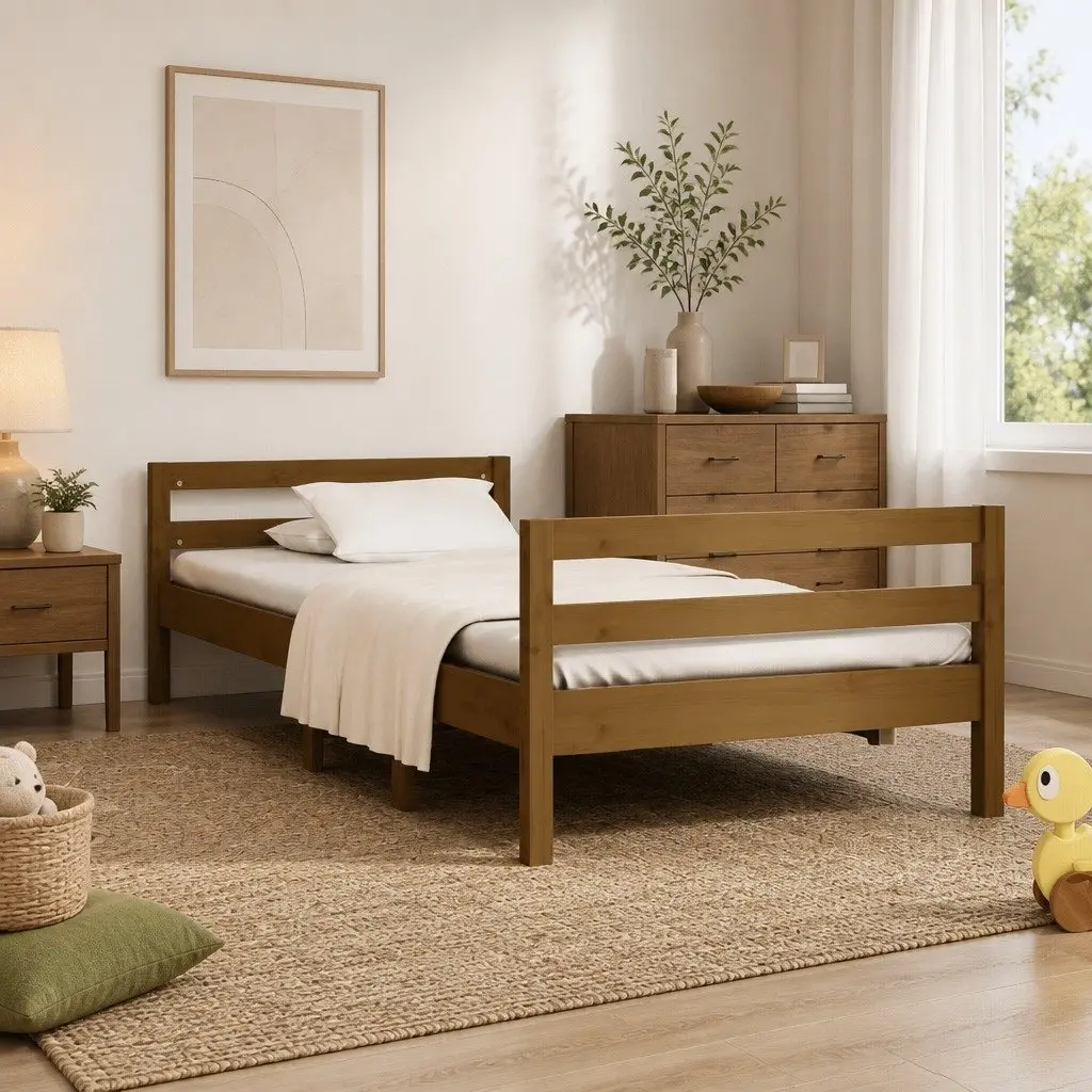 Solid Wood Bed Frame in Honey Brown