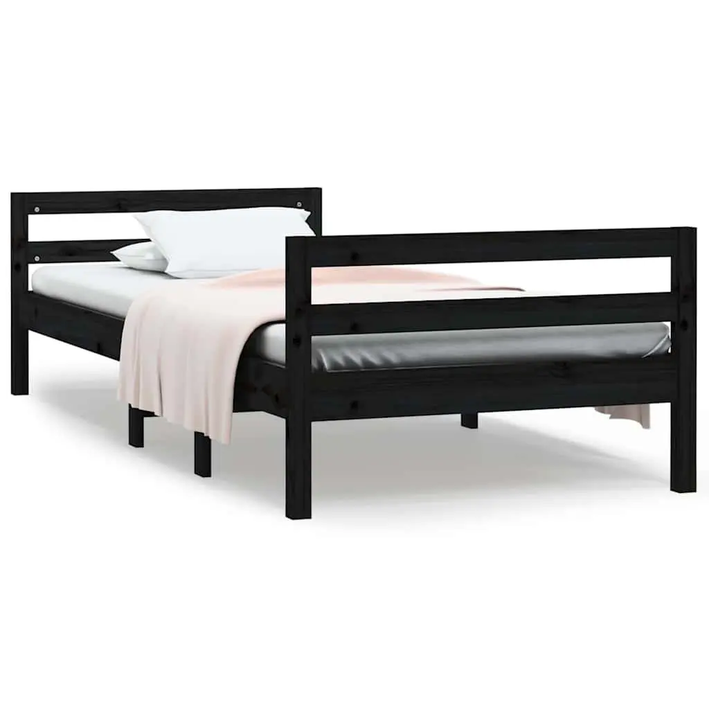 Solid Wood Bed Frame 90x190cm Black Finish
