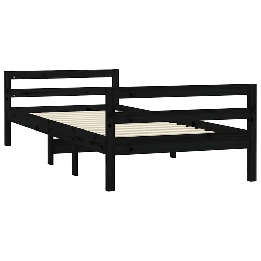 Solid Wood Bed Frame 90x190cm Black Finish