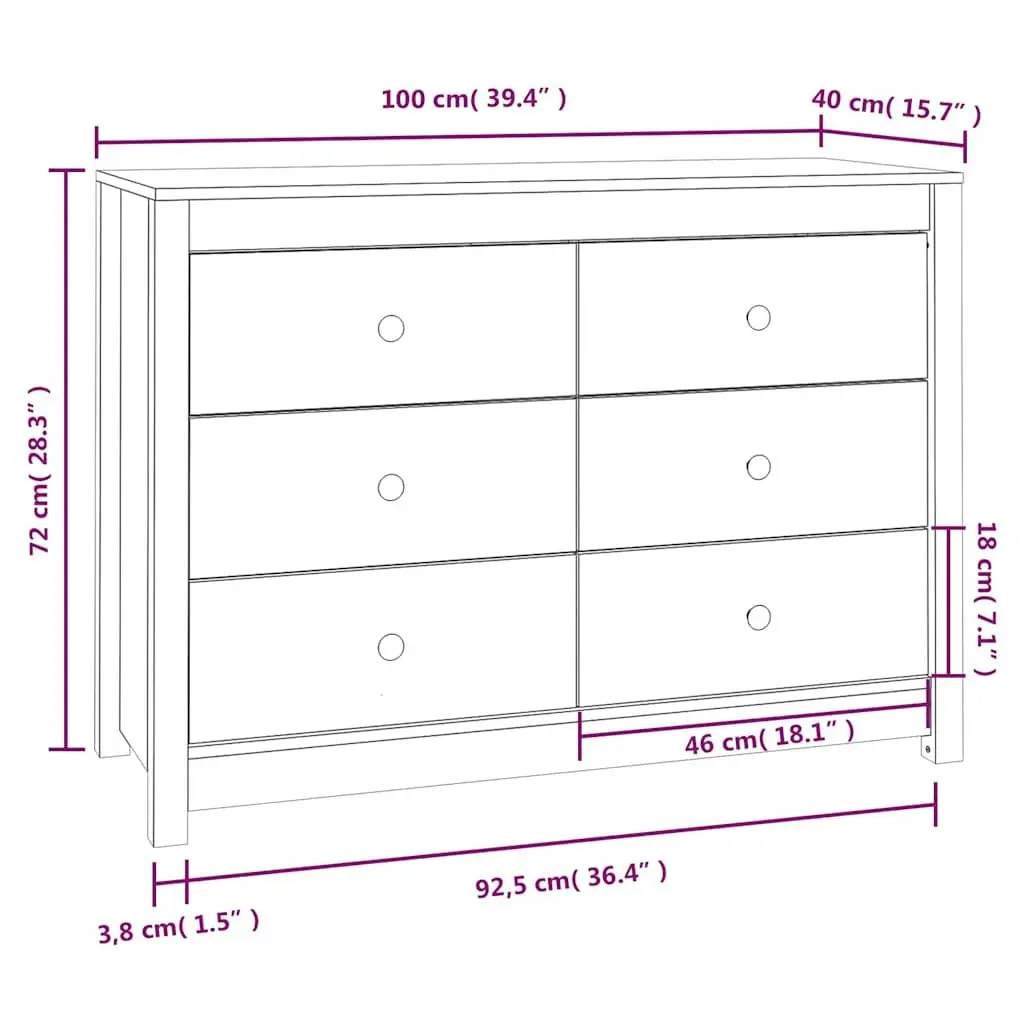 Side Cabinet Storage Drawers 100x40x72cm Brown Solid Wood Pine