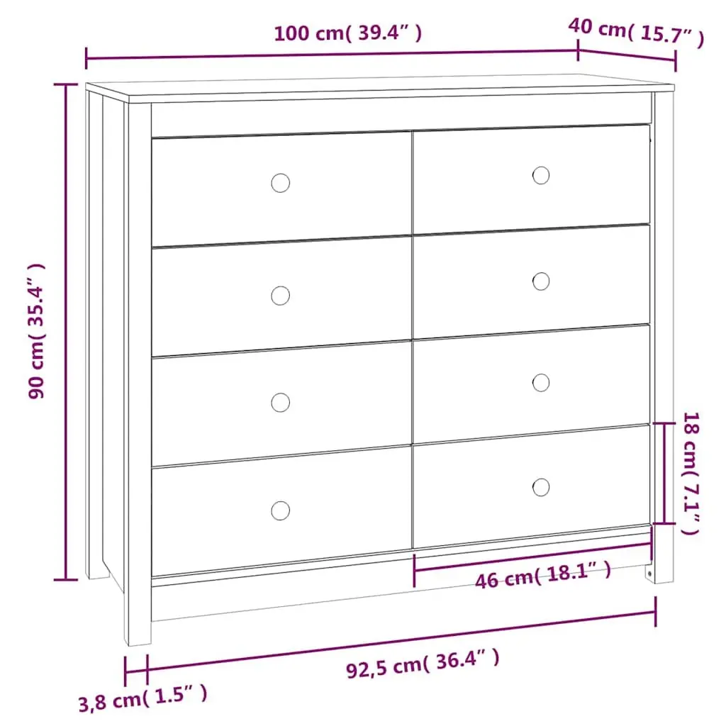 Side Cabinet Storage 100x40x90 cm Solid Pine Wood Brown