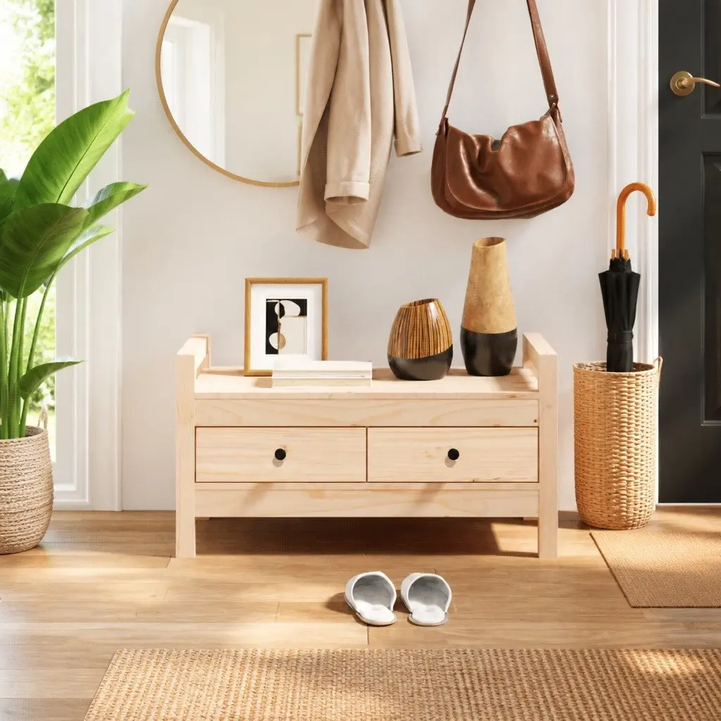Hall Bench with Two Drawers for Storage