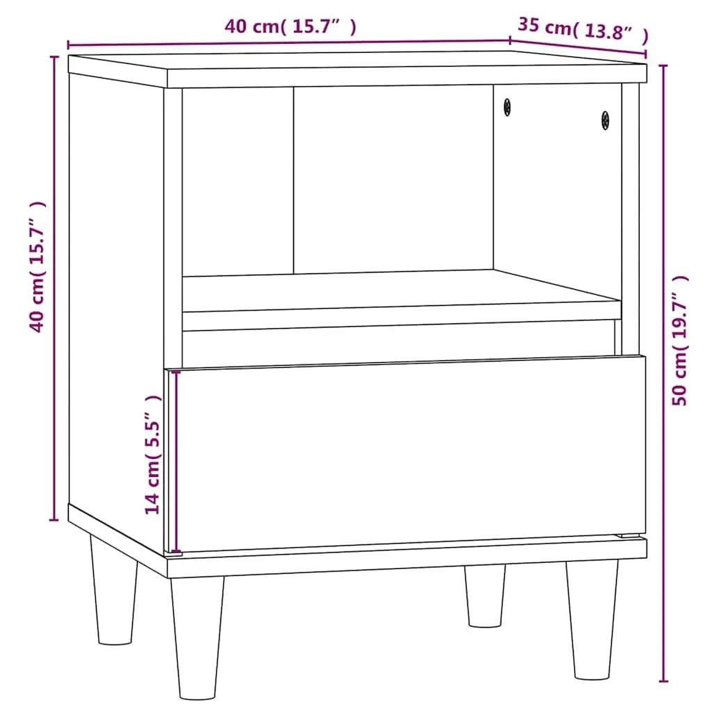 Bedside Cabinet Storage Nightstand 40x35x50cm White Engineered Wood