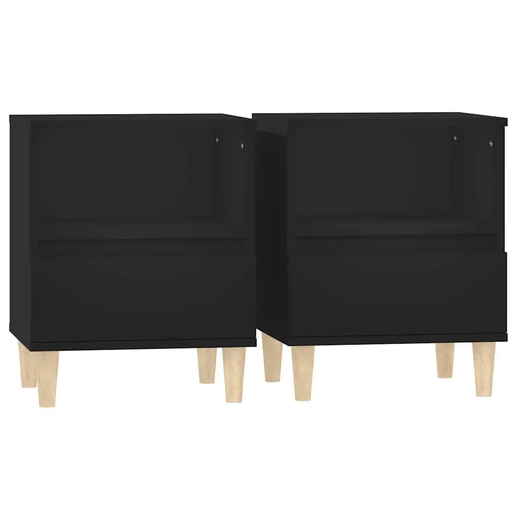 Bedside Cabinet 2 pcs Black Nightstand Storage Drawer Wooden Legs Side Table