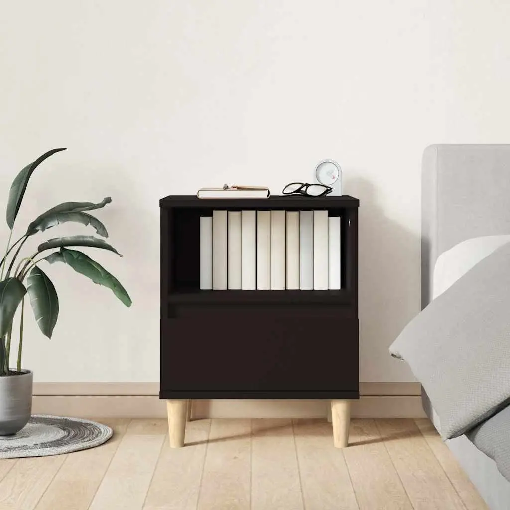 Bedside Cabinet 2 pcs Black Nightstand Storage Drawer Wooden Legs Side Table