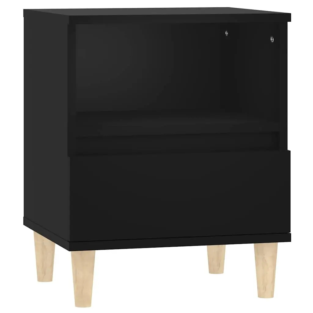 Bedside Cabinet 2 pcs Black Nightstand Storage Drawer Wooden Legs Side Table