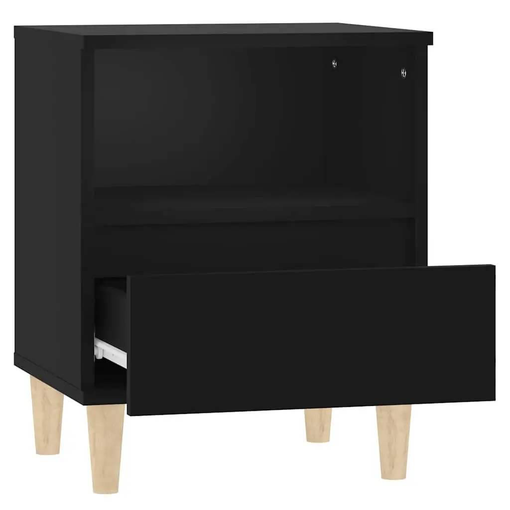 Bedside Cabinet 2 pcs Black Nightstand Storage Drawer Wooden Legs Side Table