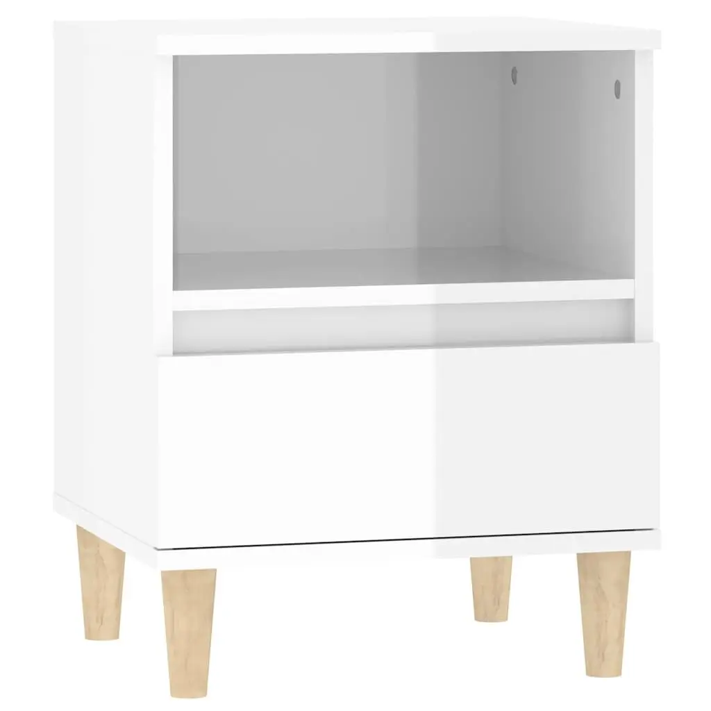 Bedside Cabinet White High Gloss Nightstand Storage Drawer Wooden Legs Side