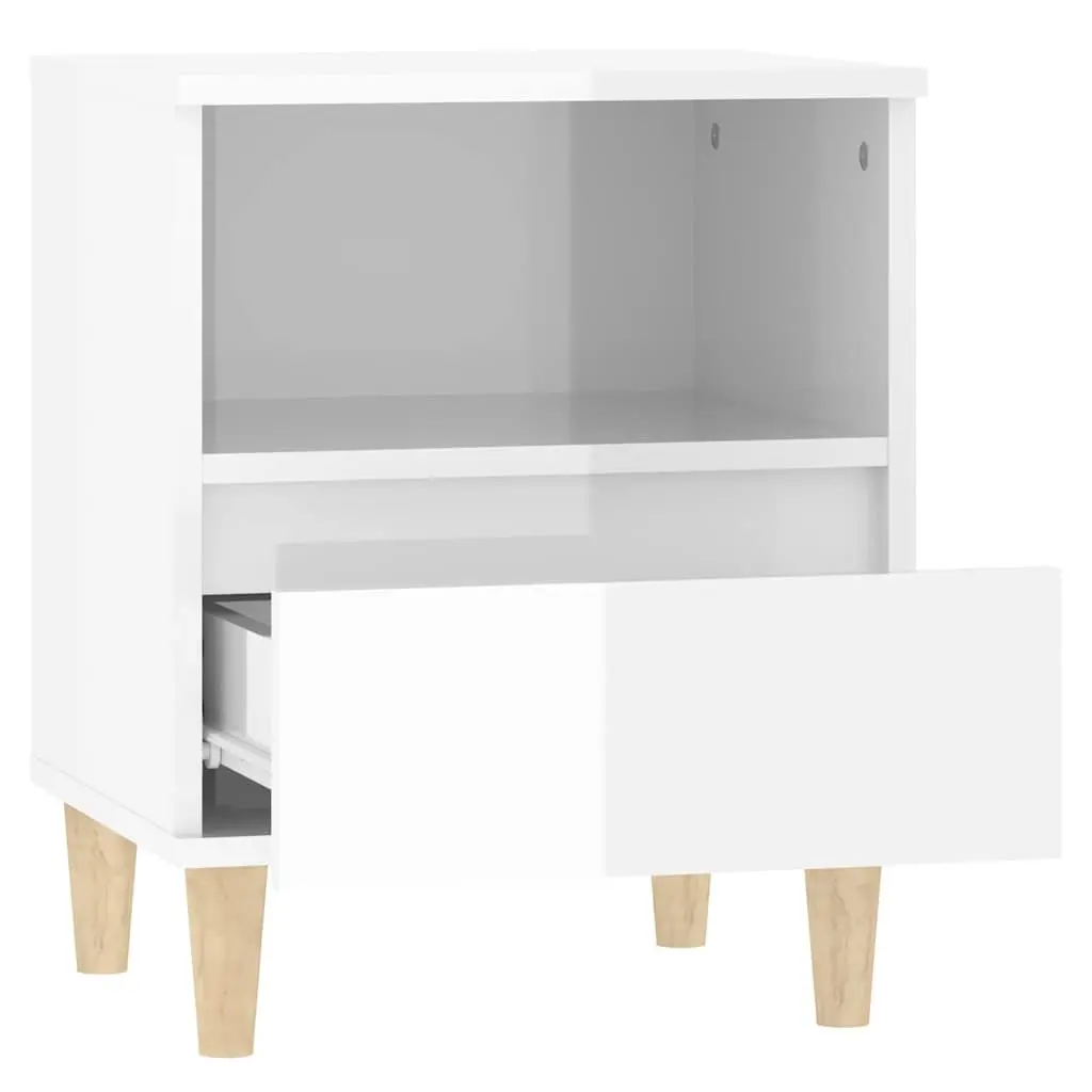Bedside Cabinet White High Gloss Nightstand Storage Drawer Wooden Legs Side