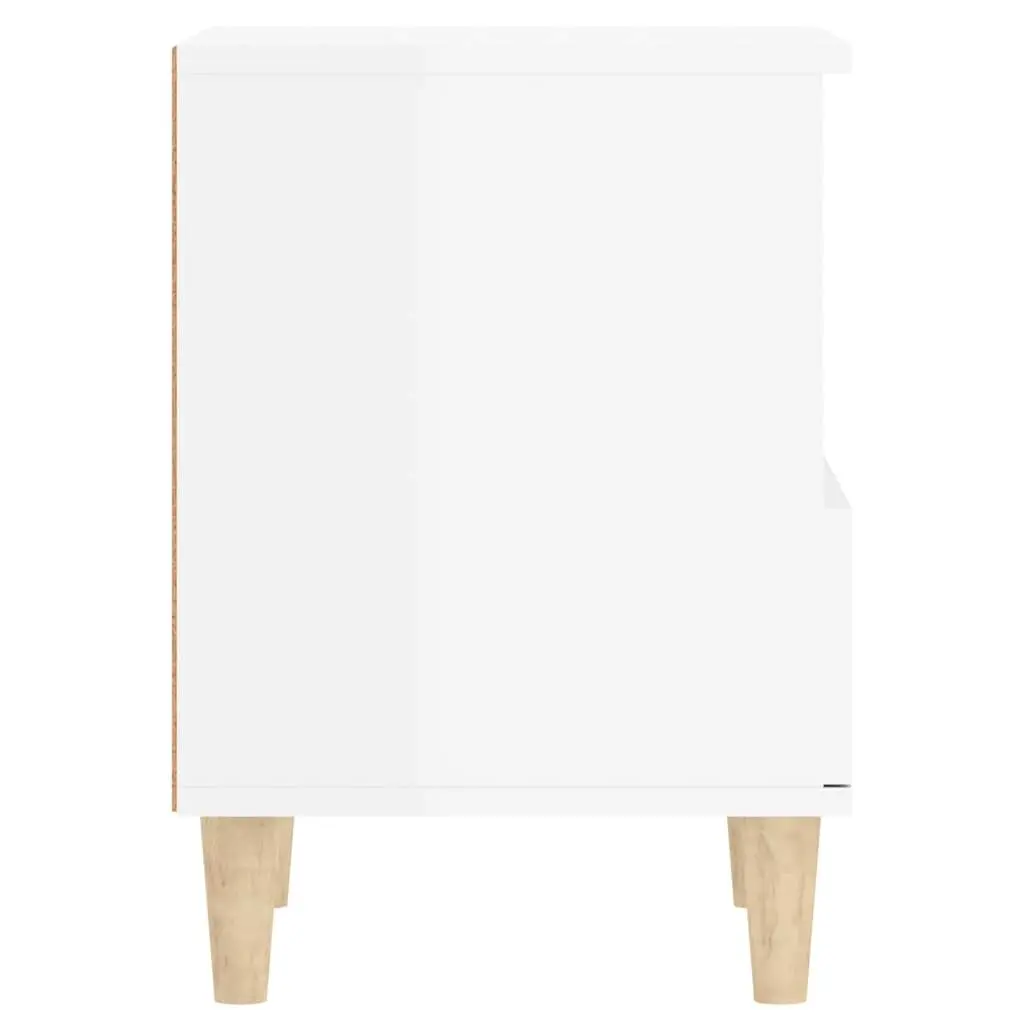 Bedside Cabinet White High Gloss Nightstand Storage Drawer Wooden Legs Side
