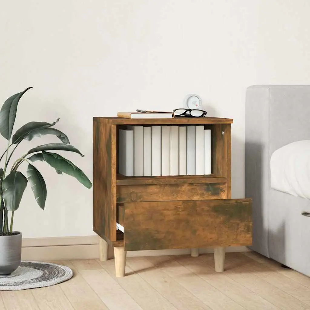Bedside Cabinet Nightstand Storage Drawer 40x35x50cm Brown Wooden Legs