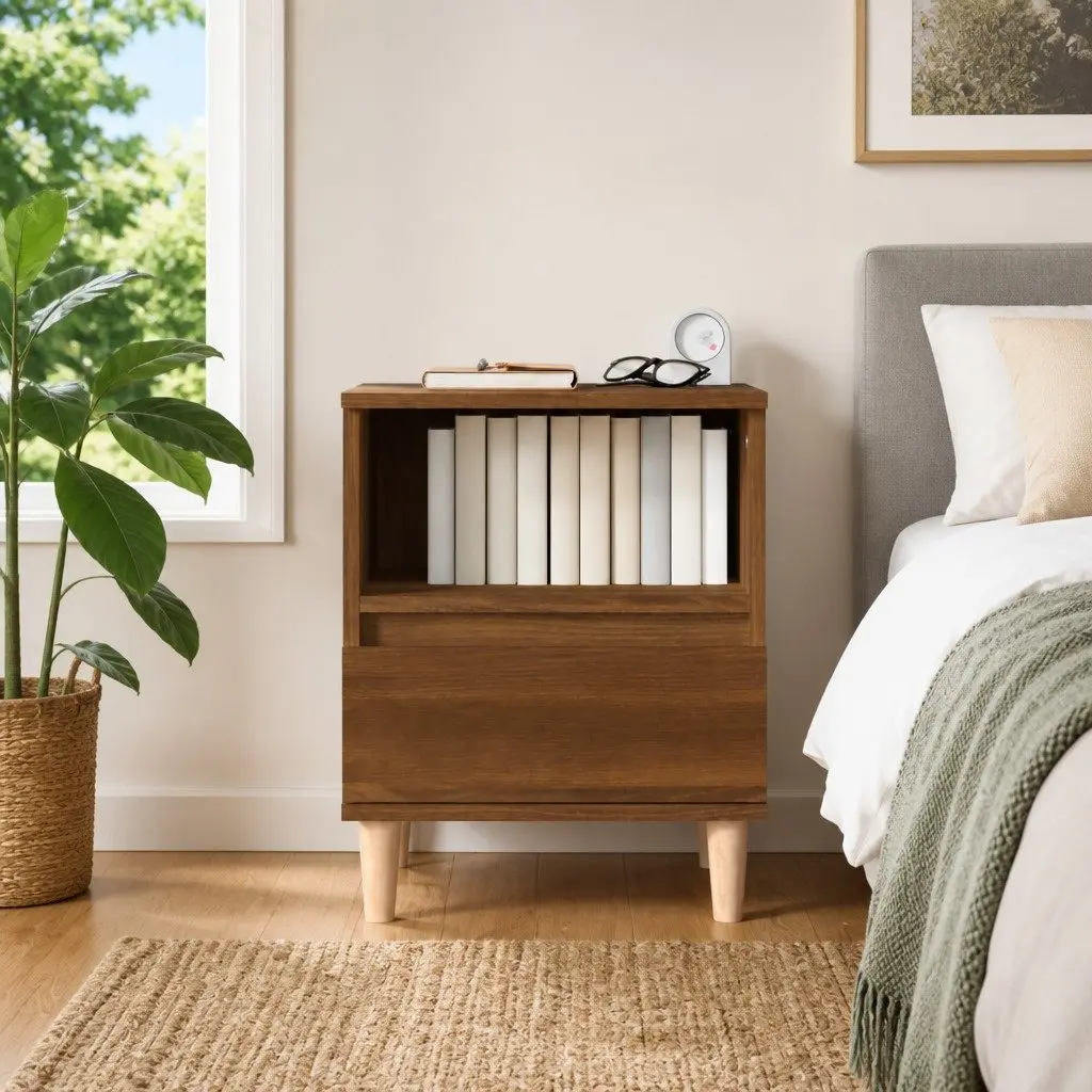 Bedside Cabinet with Brown Oak Finish