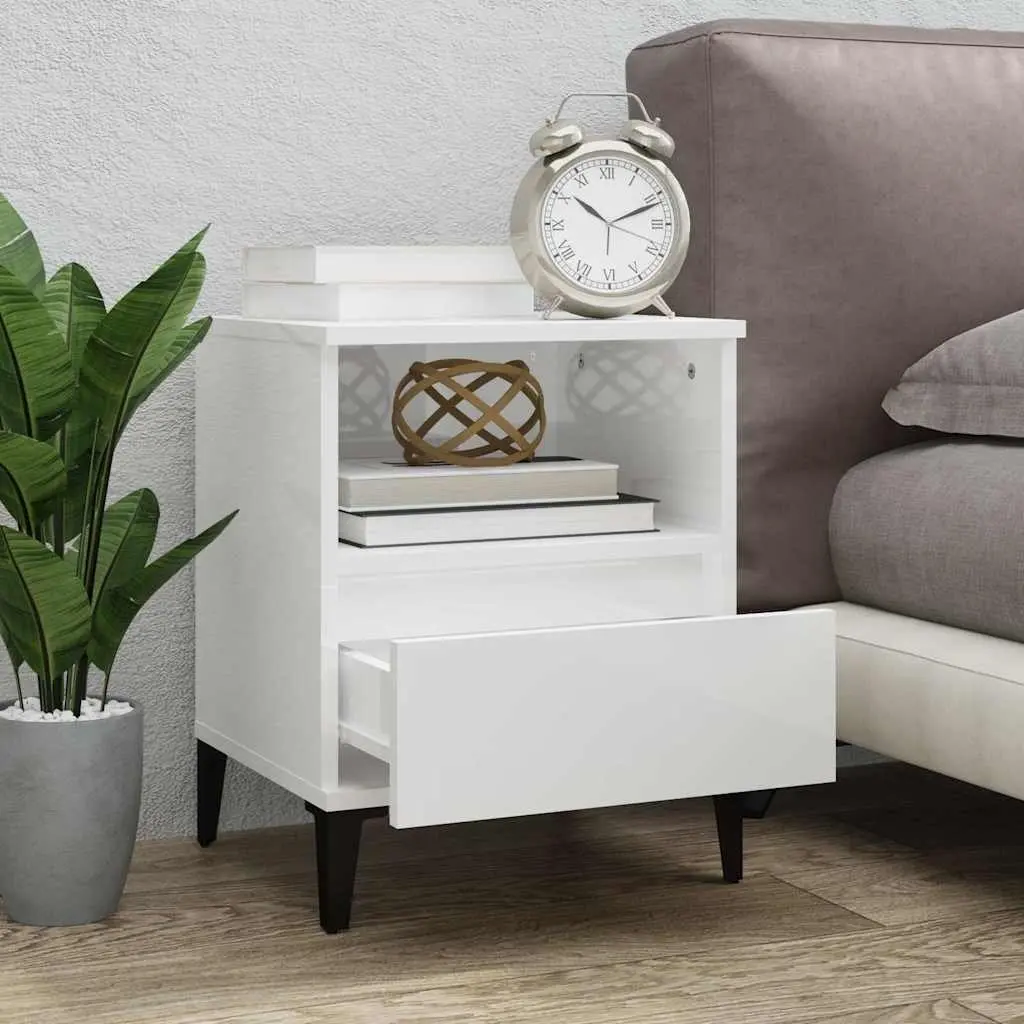 Bedside Cabinet White High Gloss Side Table Storage Drawer Compartment