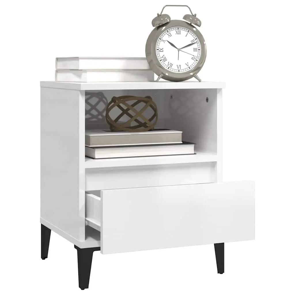 Bedside Cabinet White High Gloss Side Table Storage Drawer Compartment