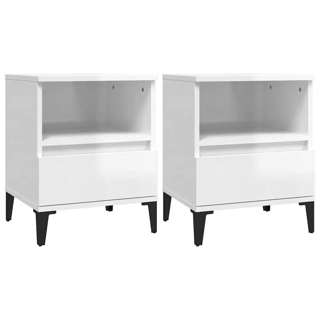 Bedside Cabinet Storage Organiser 2 Piece White Drawer Compartment Side Table