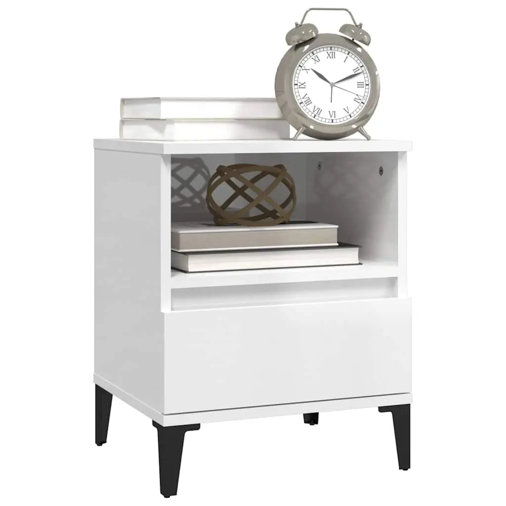 Bedside Cabinet Storage Organiser 2 Piece White Drawer Compartment Side Table
