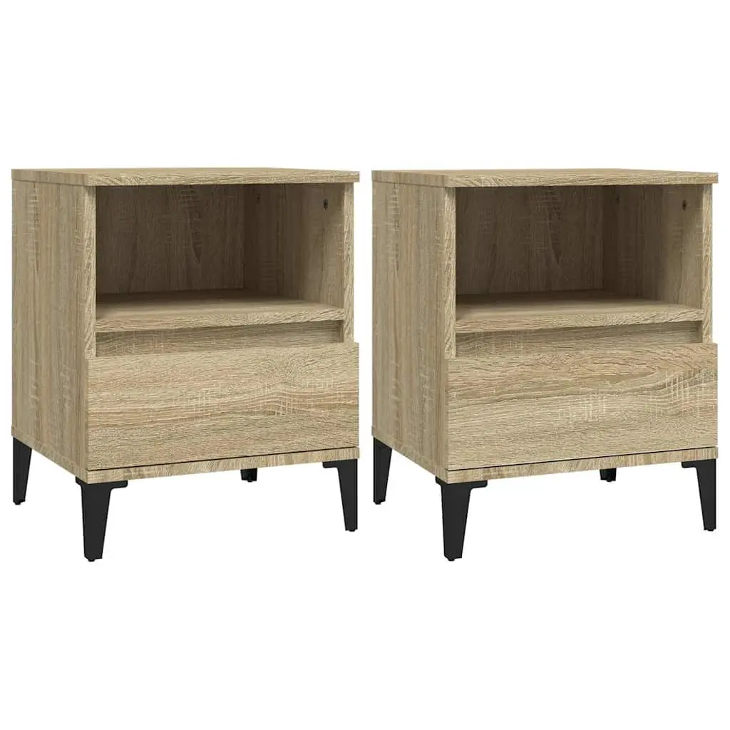 Bedside Cabinets 2 pcs Brown Storage Cabinet Drawer Compartment Side Table