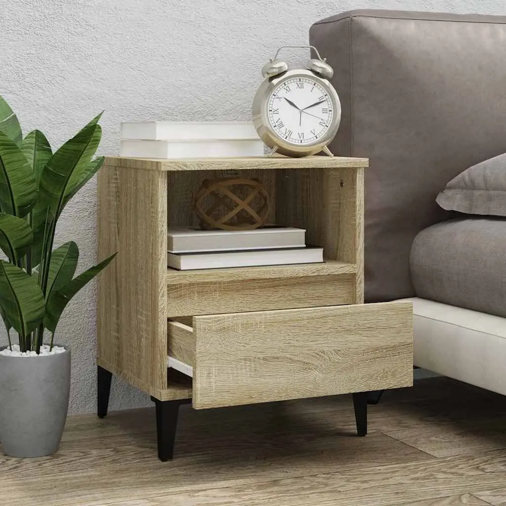 Bedside Cabinets 2 pcs Brown Storage Cabinet Drawer Compartment Side Table