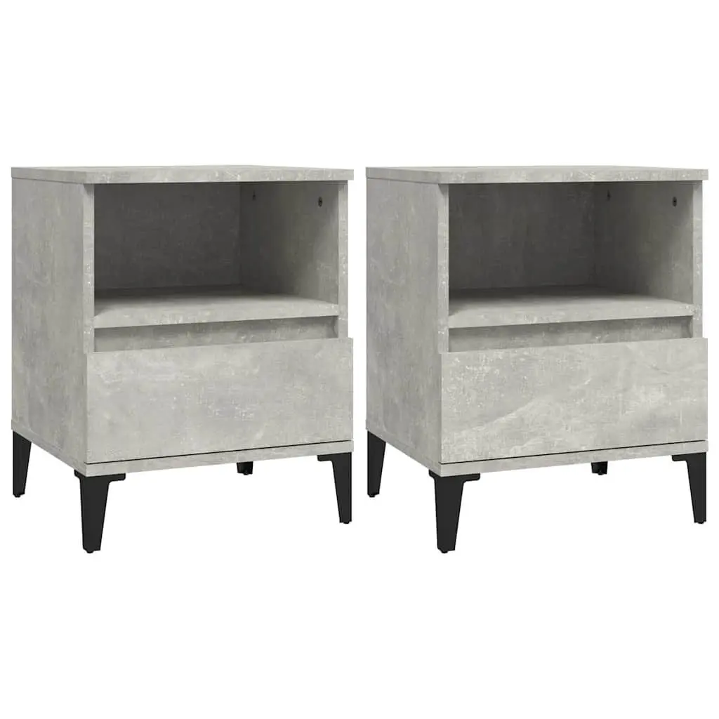 Bedside Cabinets 2 pcs Grey Engineered Wood Storage Nightstand with Drawer