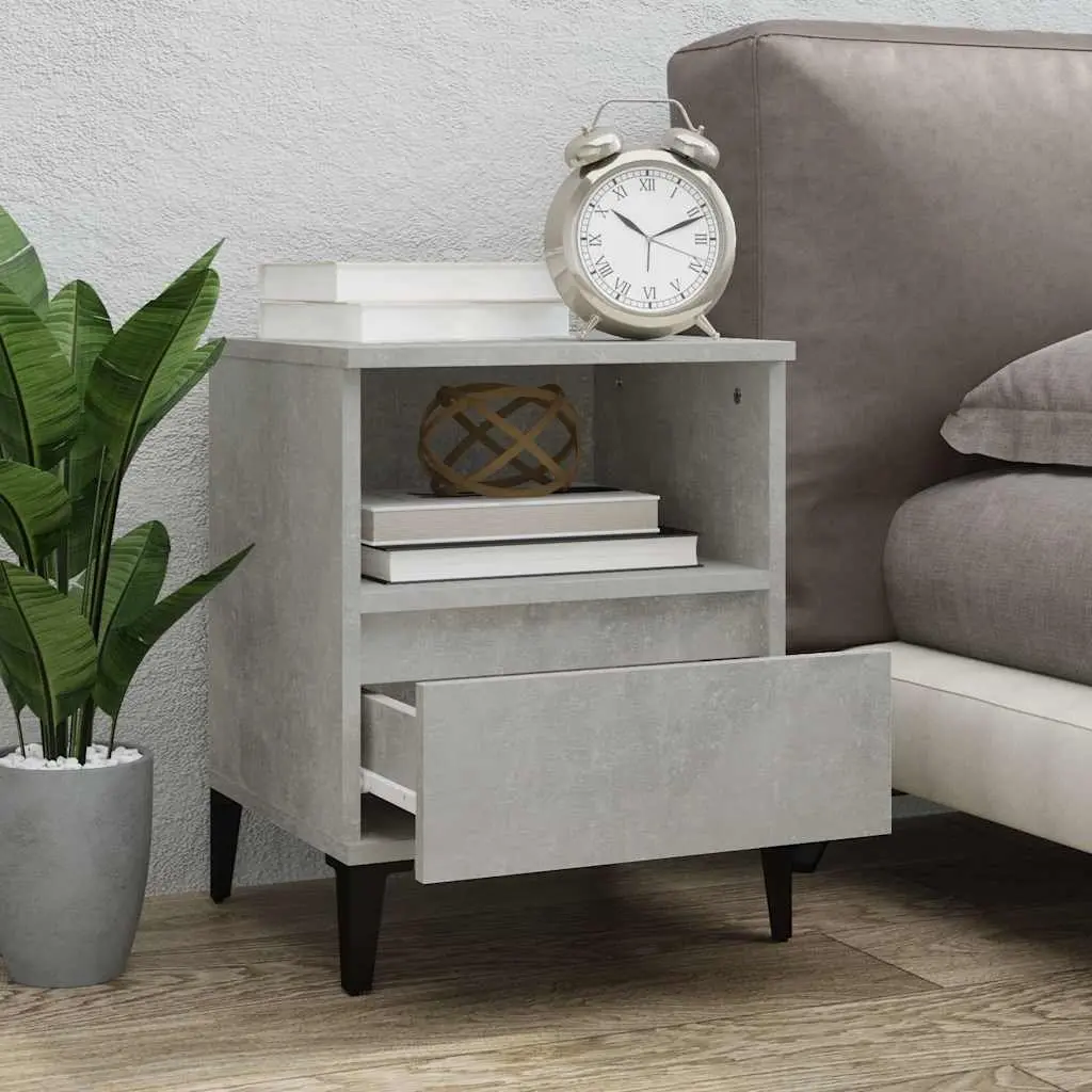 Bedside Cabinets 2 pcs Grey Engineered Wood Storage Nightstand with Drawer