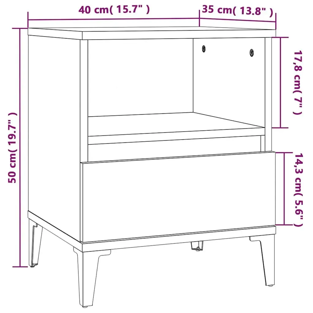Bedside Cabinet Storage Drawer 40x35x50 cm Smoked Oak Brown 2 Piece