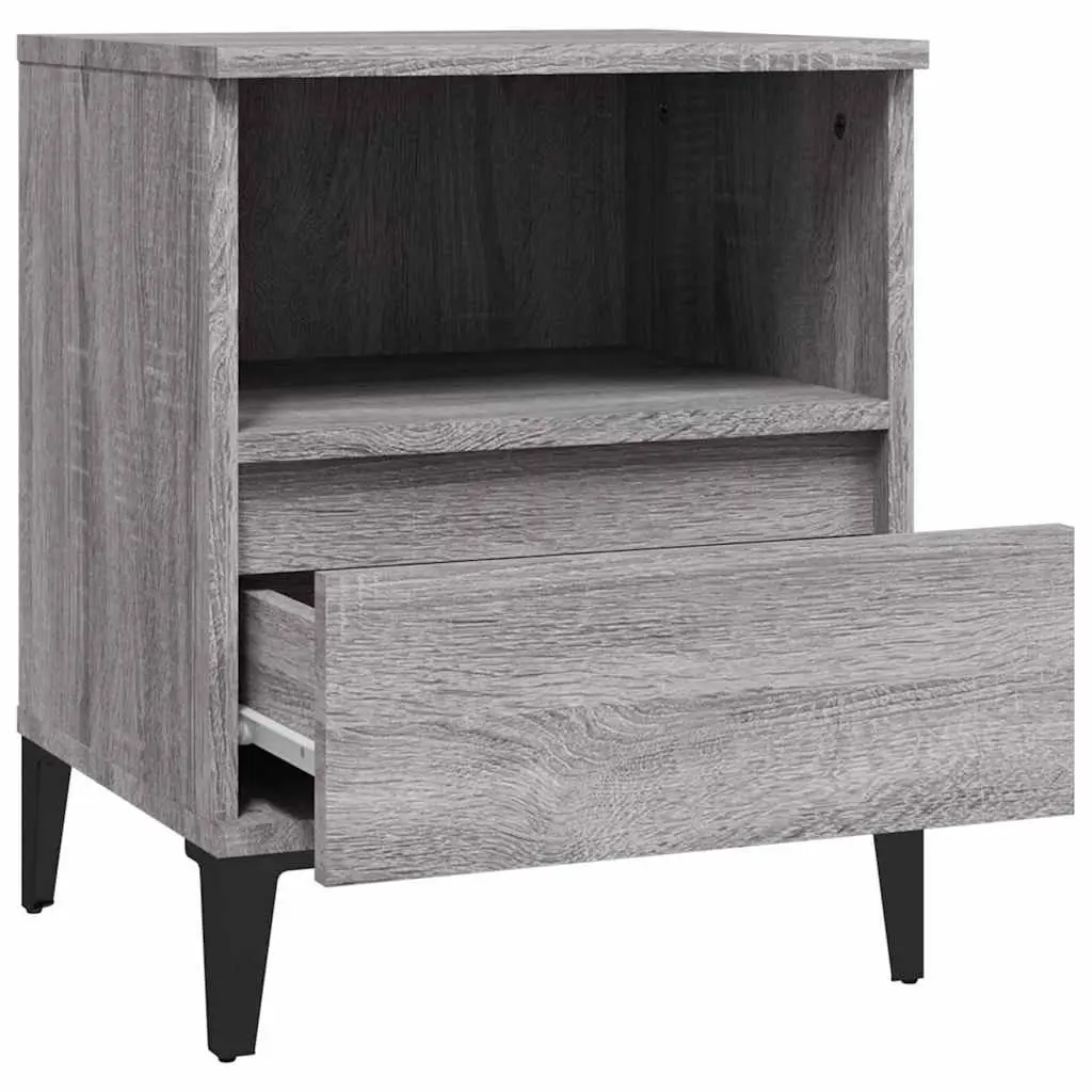 Bedside Cabinets 2 Pieces Grey Storage Organiser Nightstand Drawer Compartment