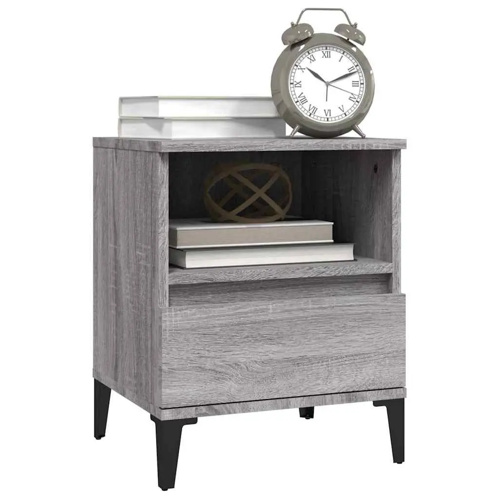 Bedside Cabinets 2 Pieces Grey Storage Organiser Nightstand Drawer Compartment