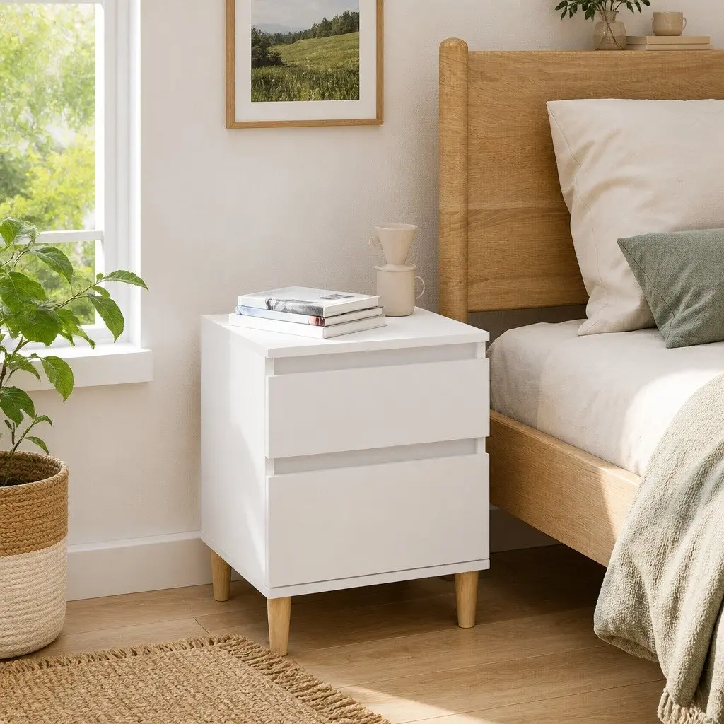 Bedside Cabinet Storage Nightstand Organiser 40x35x50 cm White