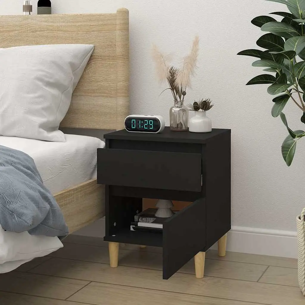 Bedside Cabinet Storage Nightstand Black 40W x 35D x 50H cm