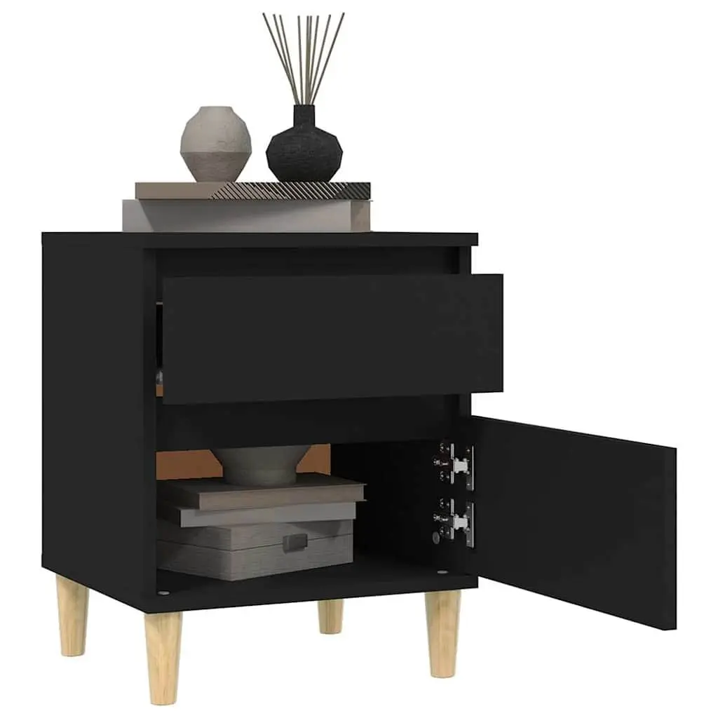 Bedside Cabinet Storage Nightstand Black 40W x 35D x 50H cm