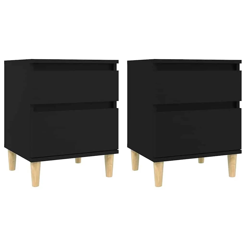 Bedside Cabinets Storage Nightstand 40W x 35D x 50H cm Black 2 Piece