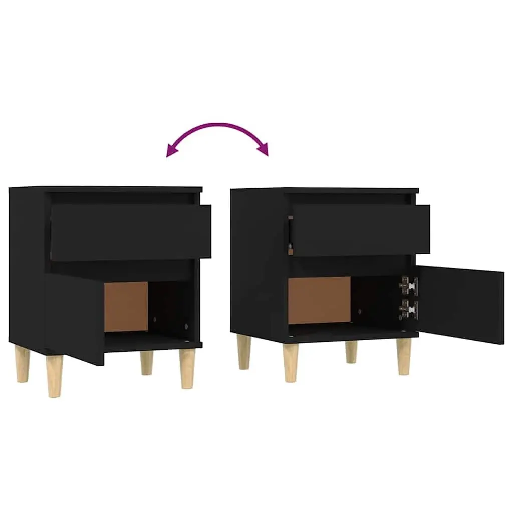 Bedside Cabinets Storage Nightstand 40W x 35D x 50H cm Black 2 Piece
