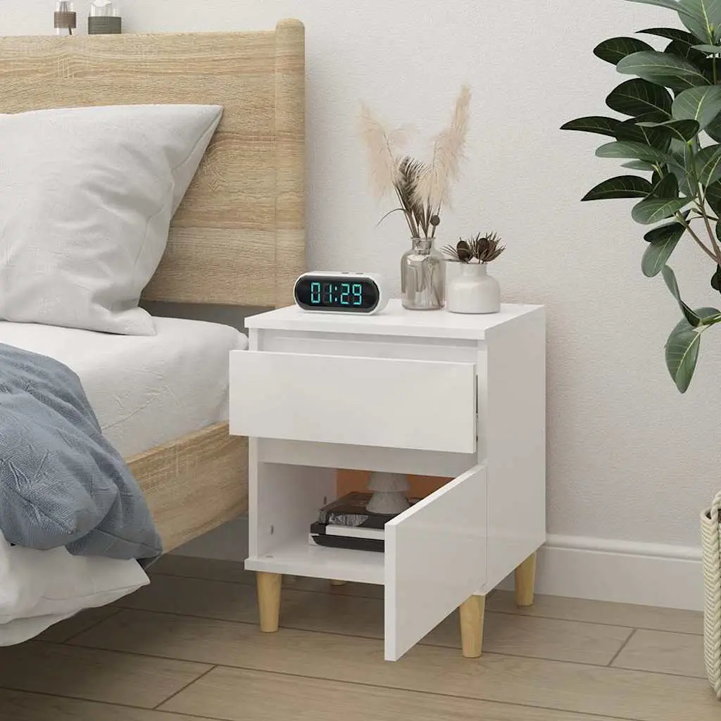 Bedside Cabinet Storage Nightstand 40 x 35 x 50 cm White High Gloss