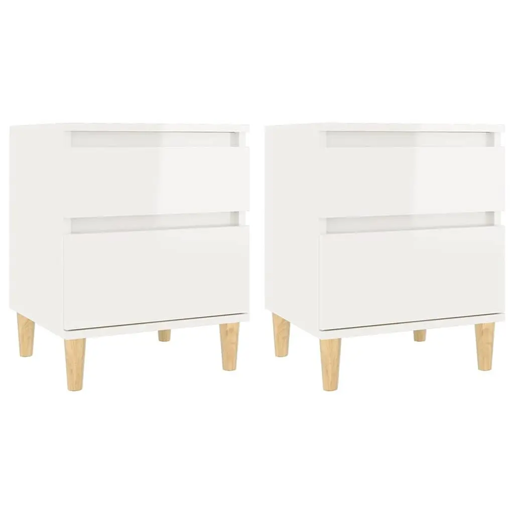 Bedside Cabinet Storage White High Gloss 40x35x50cm Bedroom Nightstand Locker 2 Piece