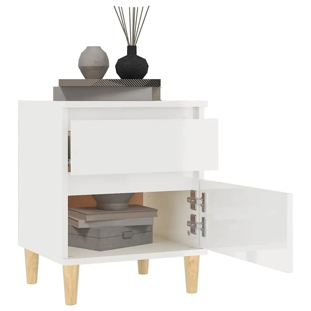 Bedside Cabinet Storage White High Gloss 40x35x50cm Bedroom Nightstand Locker 2 Piece