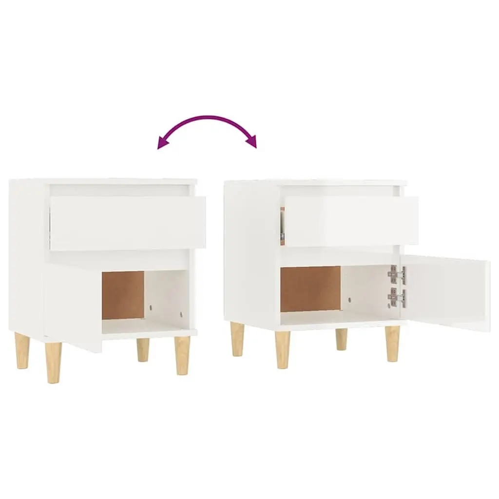 Bedside Cabinet Storage White High Gloss 40x35x50cm Bedroom Nightstand Locker 2 Piece