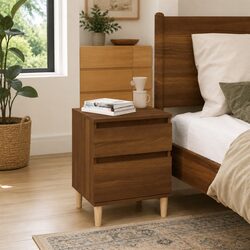 Warm Brown Oak Bedside Cabinet with Handy Storage