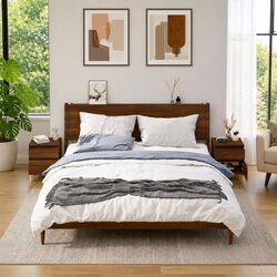 Practical Brown Oak Bedside Cabinets Set for Storage