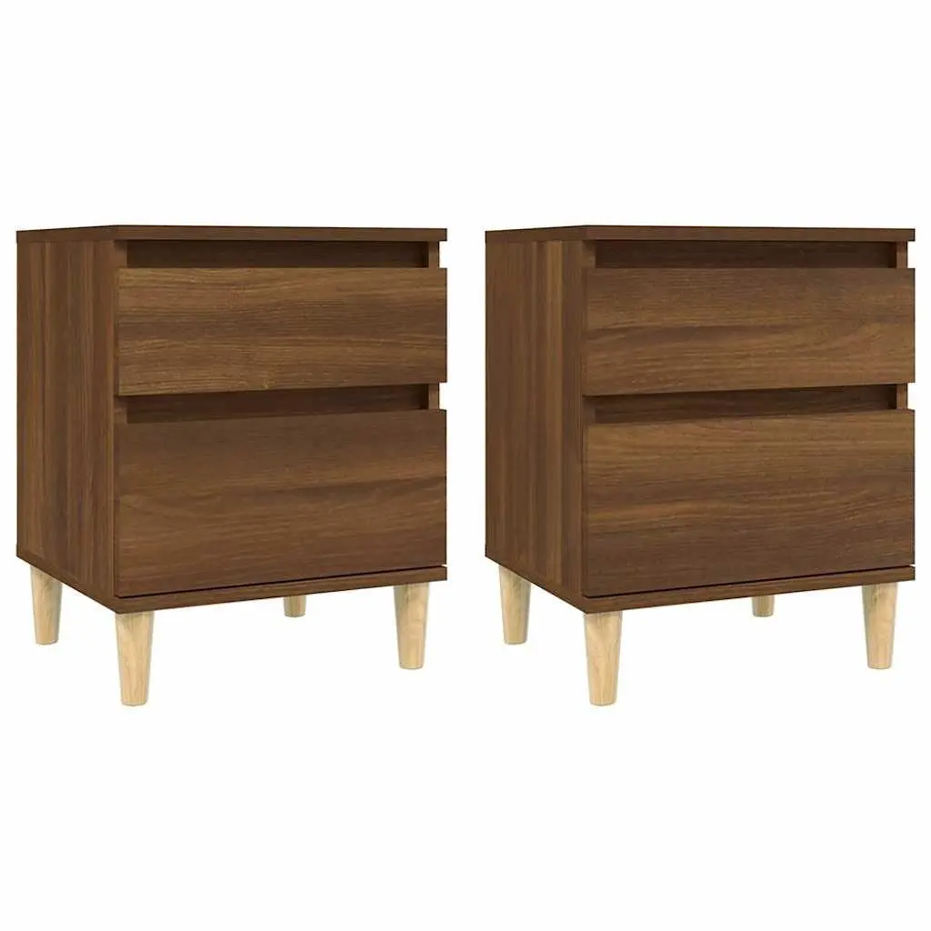 Bedside Tables Storage Cabinets Pair Brown Oak 40x35x50cm